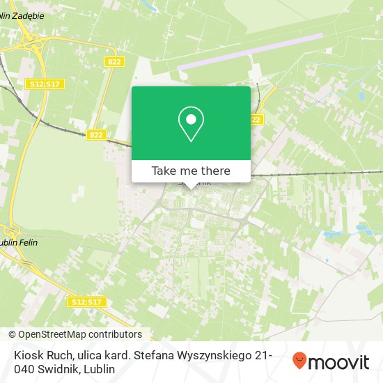 Карта Kiosk Ruch, ulica kard. Stefana Wyszynskiego 21-040 Swidnik