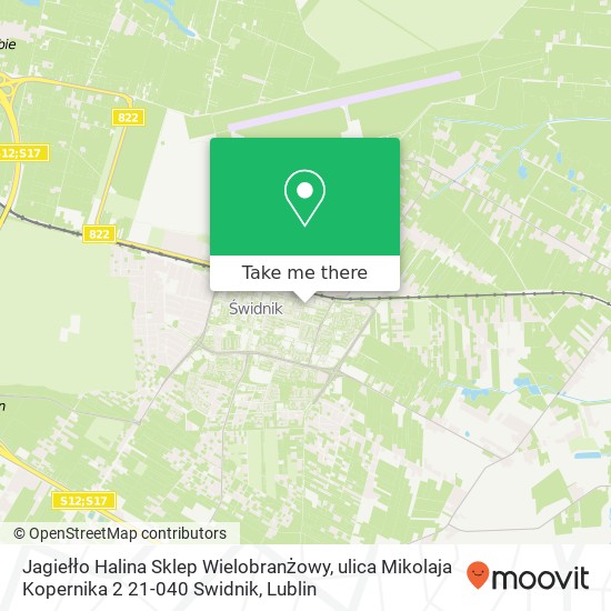 Карта Jagiełło Halina Sklep Wielobranżowy, ulica Mikolaja Kopernika 2 21-040 Swidnik