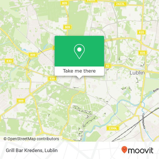 Карта Grill Bar Kredens, ulica Weteranow 28 20-044 Lublin