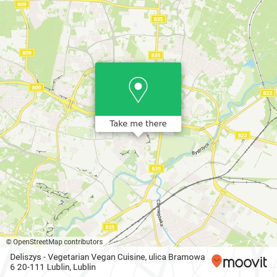 Карта Deliszys - Vegetarian Vegan Cuisine, ulica Bramowa 6 20-111 Lublin