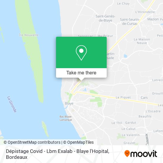 Dépistage Covid - Lbm Exalab - Blaye l'Hopital map