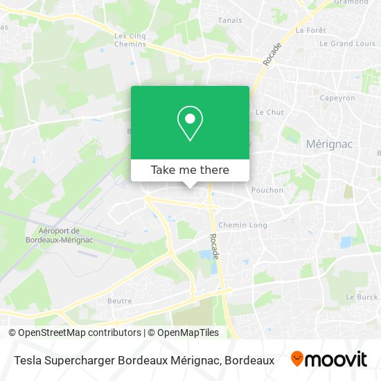 Mapa Tesla Supercharger Bordeaux Mérignac