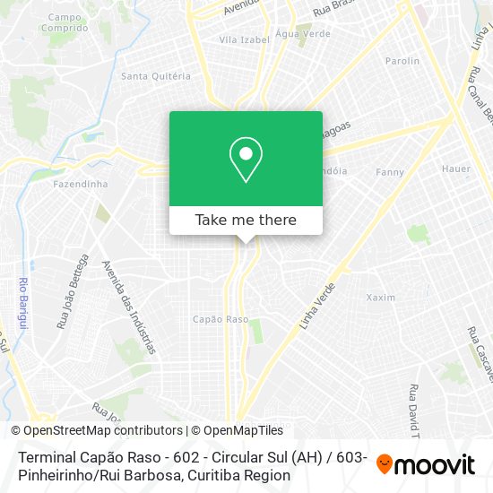 Mapa Terminal Capão Raso - 602 - Circular Sul (AH) / 603-Pinheirinho / Rui Barbosa