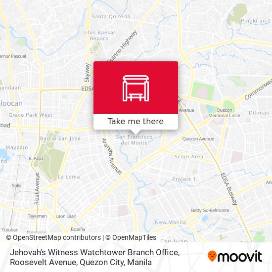 Jehovah's Witness Watchtower Branch Office, Roosevelt Avenue, Quezon City map