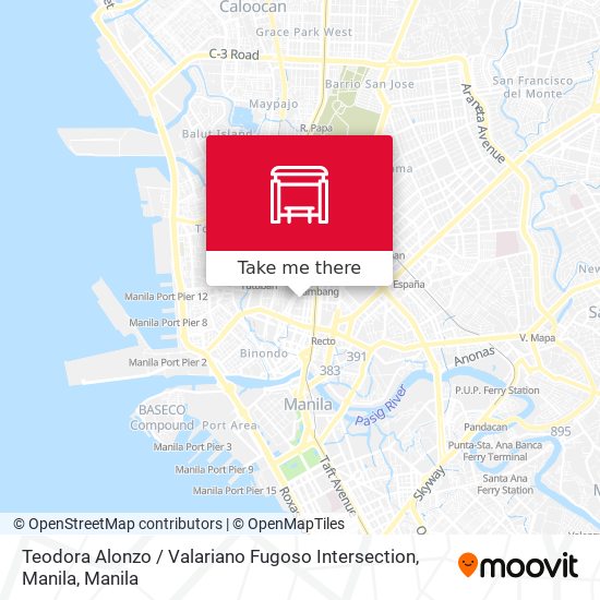 Teodora Alonzo / Valariano Fugoso Intersection, Manila map