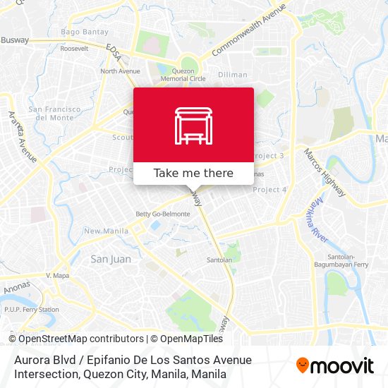 Aurora Blvd / Epifanio De Los Santos Avenue Intersection, Quezon City, Manila map