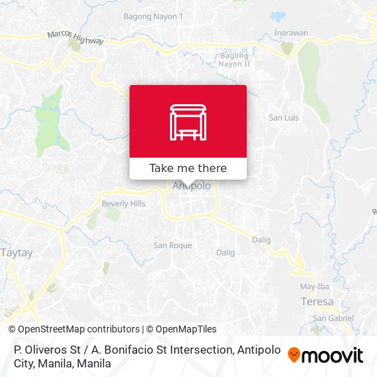 P. Oliveros St / A. Bonifacio St Intersection, Antipolo City, Manila map