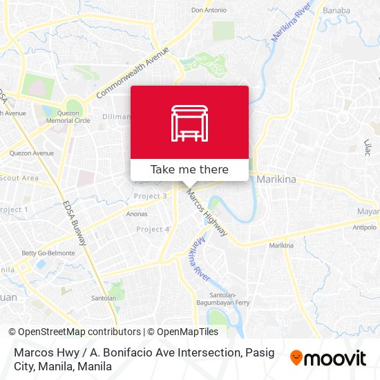 Marcos Hwy / A. Bonifacio Ave Intersection, Pasig City, Manila map