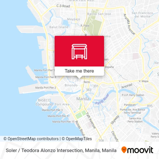 Soler / Teodora Alonzo Intersection, Manila map