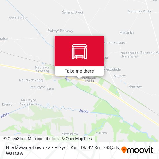 Niedźwiada Łowicka - Przyst. Aut. Dk 92 Km 393,5 N map