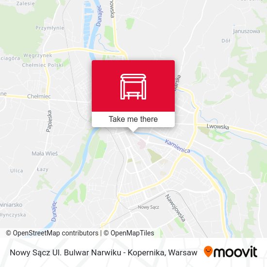 Карта Nowy Sącz Ul. Bulwar Narwiku - Kopernika