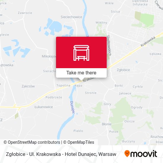 Zgłobice - Ul. Krakowska - Hotel Dunajec map