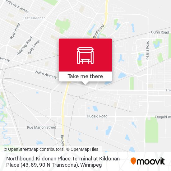Northbound Kildonan Place Terminal at Kildonan Place (43, 89, 90 N Transcona) plan