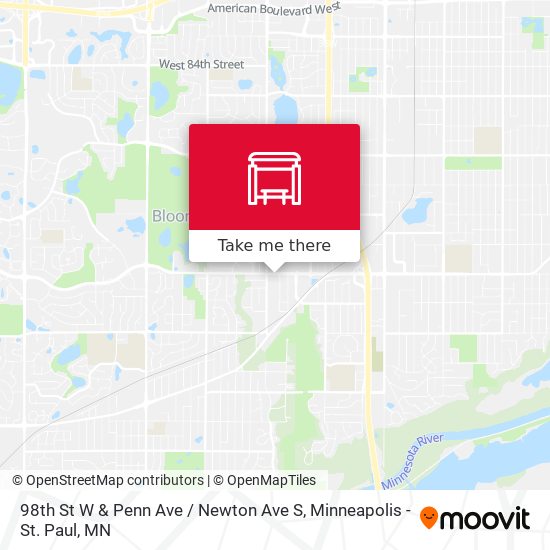 98th St W & Penn Ave / Newton Ave S map
