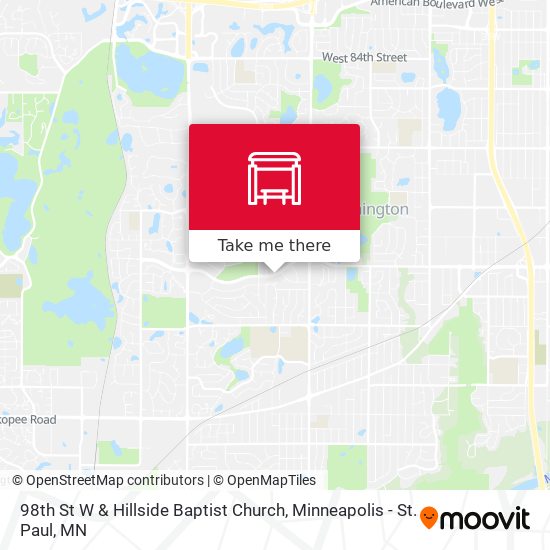 98th St W & Hillside Baptist Church map
