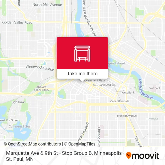 Marquette Ave & 9th St - Stop Group B map
