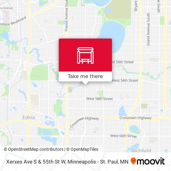 Xerxes Ave S & 55th St W map