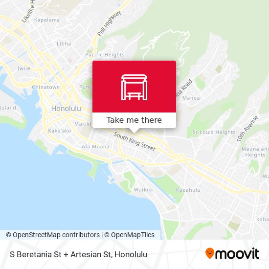 S Beretania St + Artesian St map