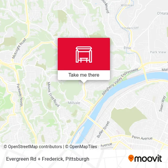 Evergreen Rd + Frederick map