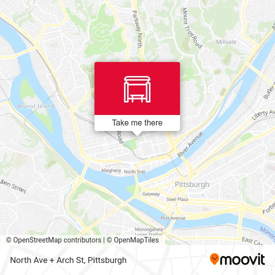 North Ave + Arch St map