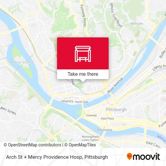 Arch St + Mercy Providence Hosp map