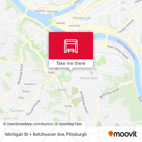 Michigan St + Beltzhoover Ave map