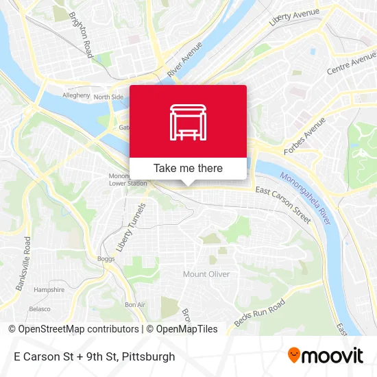 E Carson St + 9th St map