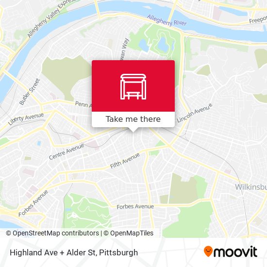 Highland Ave + Alder St map