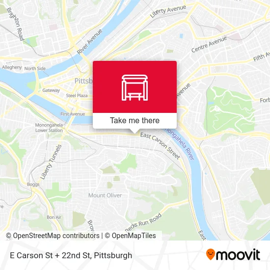 E Carson St + 22nd St map