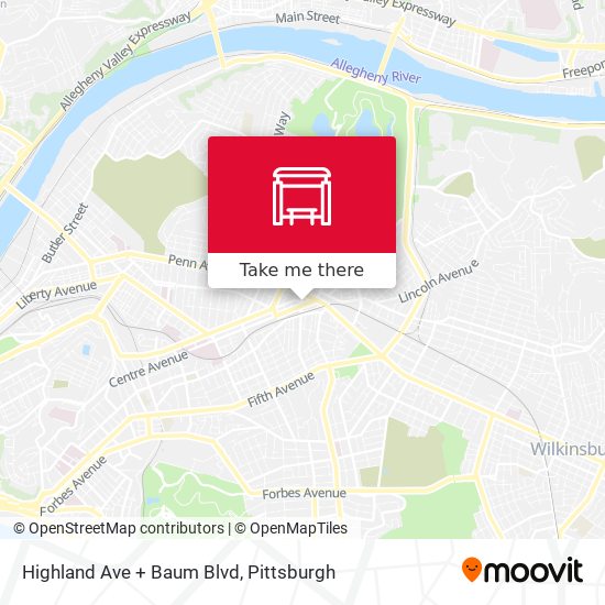 Mapa de Highland Ave + Baum Blvd