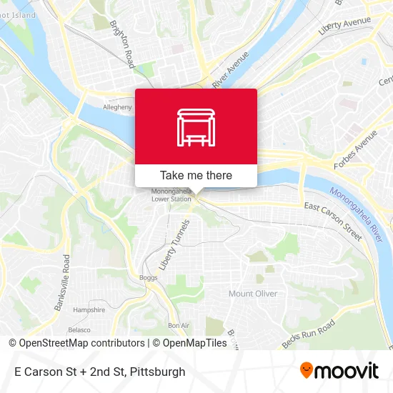 E Carson St + 2nd St map