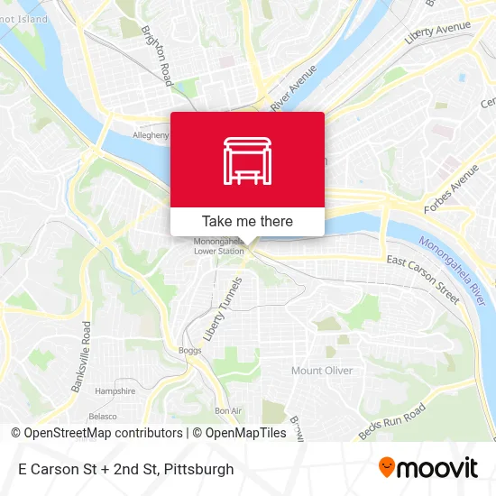 E Carson St + 2nd St map