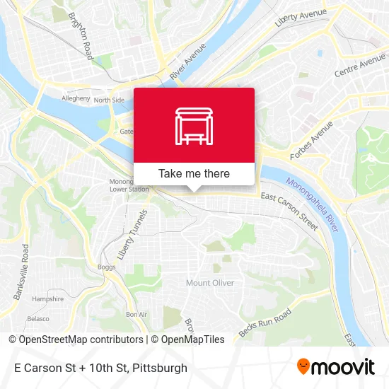 E Carson St + 10th St map