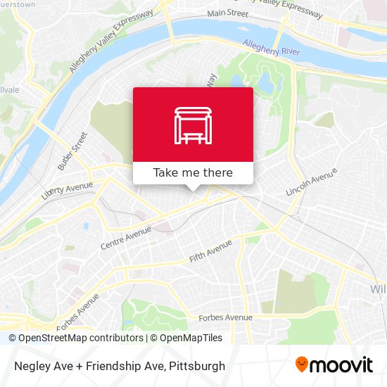 Negley Ave + Friendship Ave map
