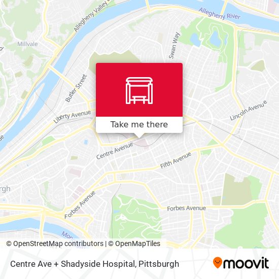 Centre Ave + Shadyside Hospital map