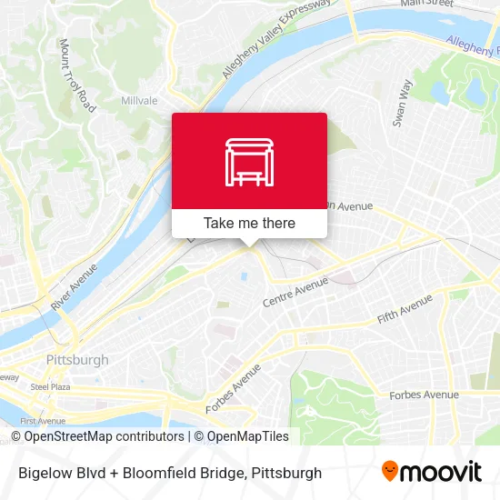 Mapa de Bigelow Blvd + Bloomfield Bridge