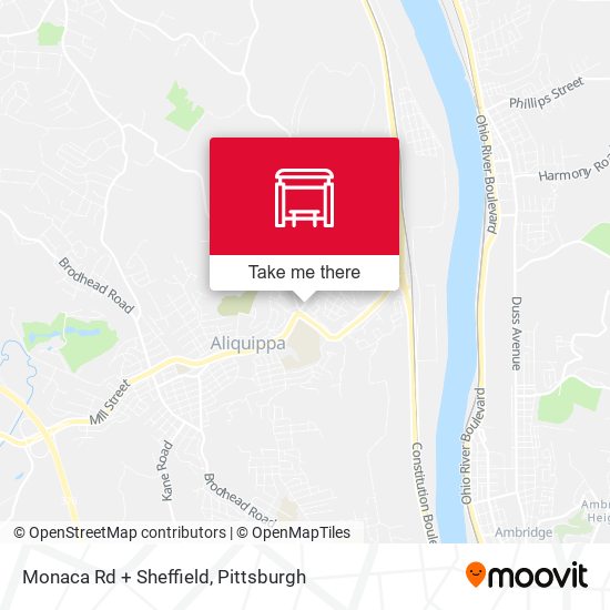 Monaca Rd + Sheffield map