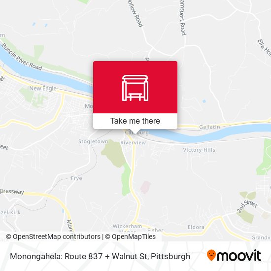 Monongahela: Route 837 + Walnut St map