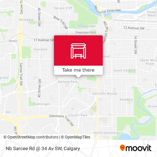 Nb Sarcee Rd @ 34 Av SW map