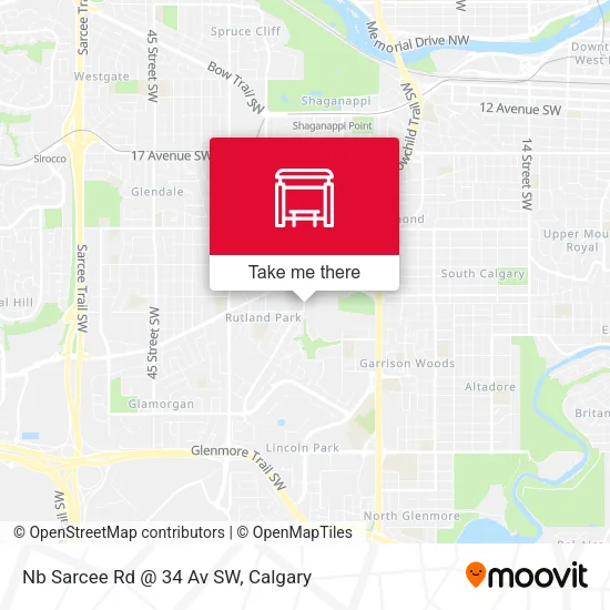 Nb Sarcee Rd @ 34 Av SW map