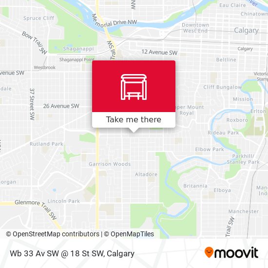 Wb 33 Av SW @ 18 St SW map