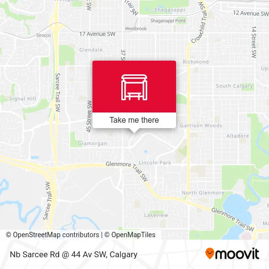 Nb Sarcee Rd @ 44 Av SW map