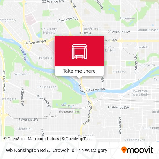 Wb Kensington Rd @ Crowchild Tr NW map