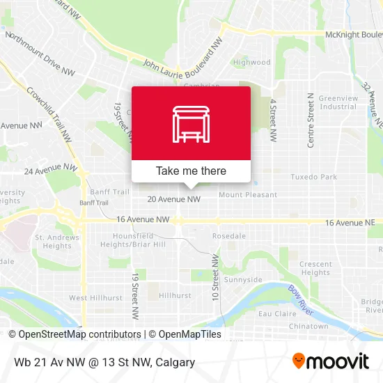 Wb 21 Av NW @ 13 St NW map