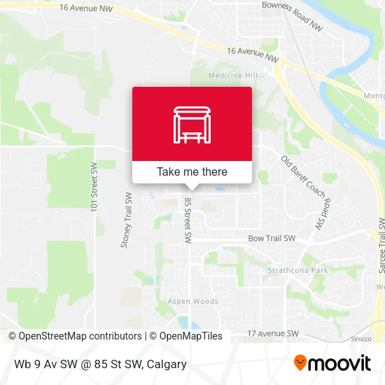 Wb 9 Av SW @ 85 St SW map