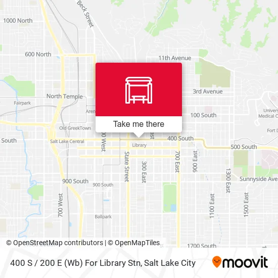 400 S / 200 E (Wb) For Library Stn map