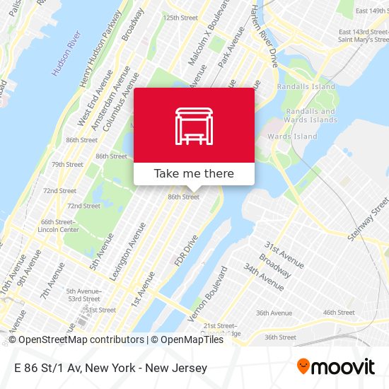E 86 St/1 Av map