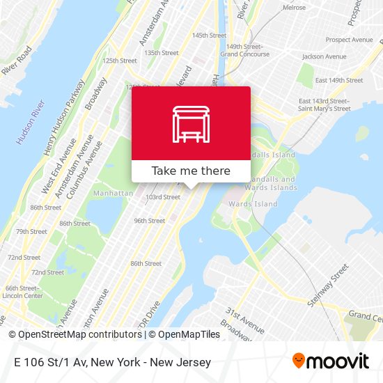 E 106 St/1 Av map