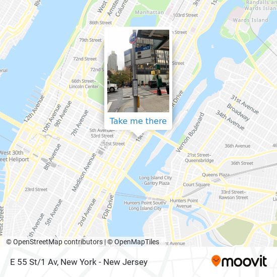 E 55 St/1 Av map