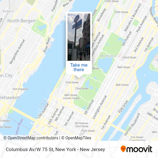 Columbus Av/W 75 St map